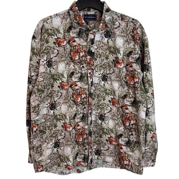 Bit & Bridle Tops - Bit & Bridle Mens Long Sleeve Camo Deer Buck Print Hunting Button Shirt SZ L